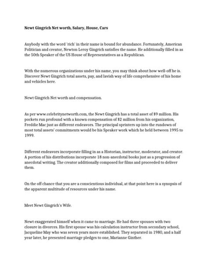 Newt Gingrich Net worth, Salary, House, Cars 2022